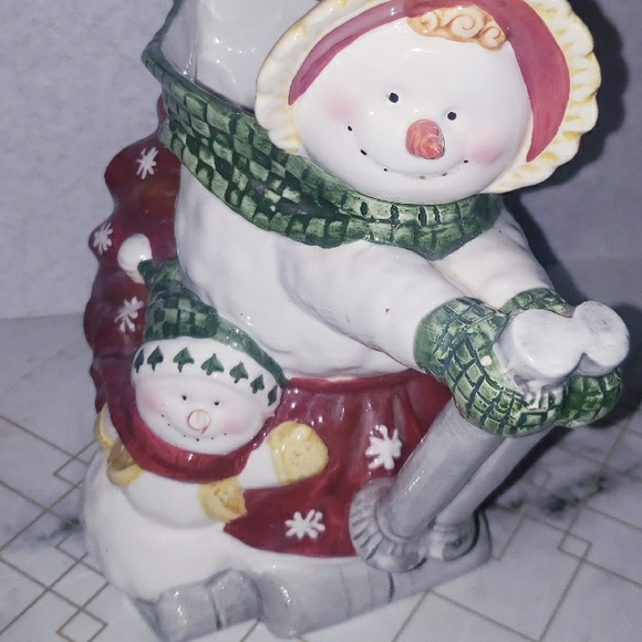 Mrs. Snowman & Lil Snowman Skiing Eggnog Pitcher - Picture 1 of 2